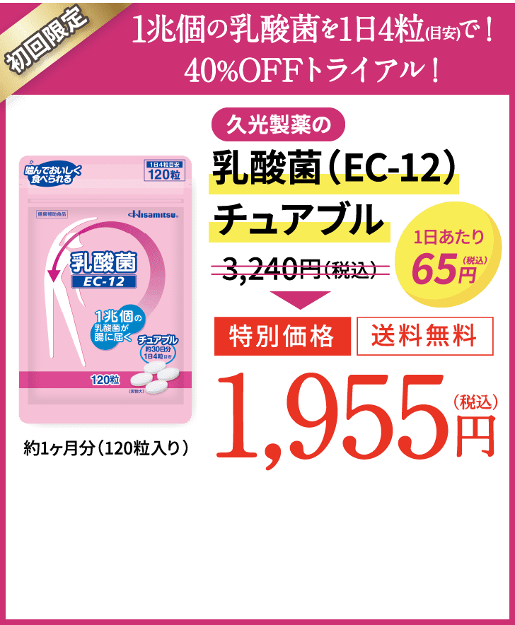 1兆個の乳酸菌を1日4粒(目安)で！40%OFFトライアル！