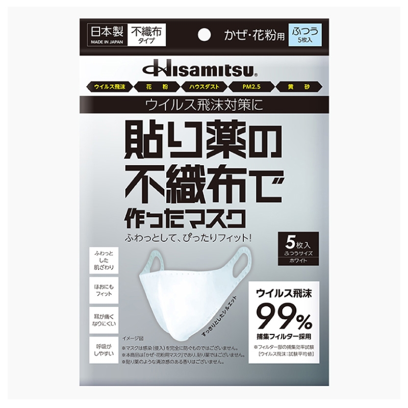 【まとめ】貼り薬の不織布で作ったマスク ふつう 5枚×3個 3袋セット ふつう