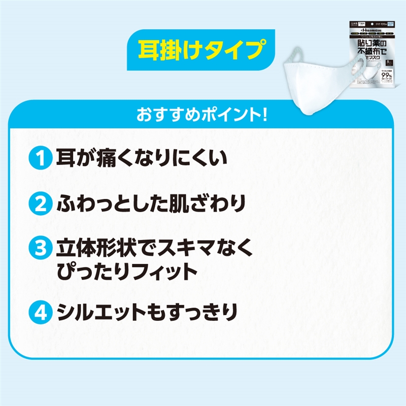 貼り薬の不織布で作ったマスク ふつう 5枚 1袋 ふつう