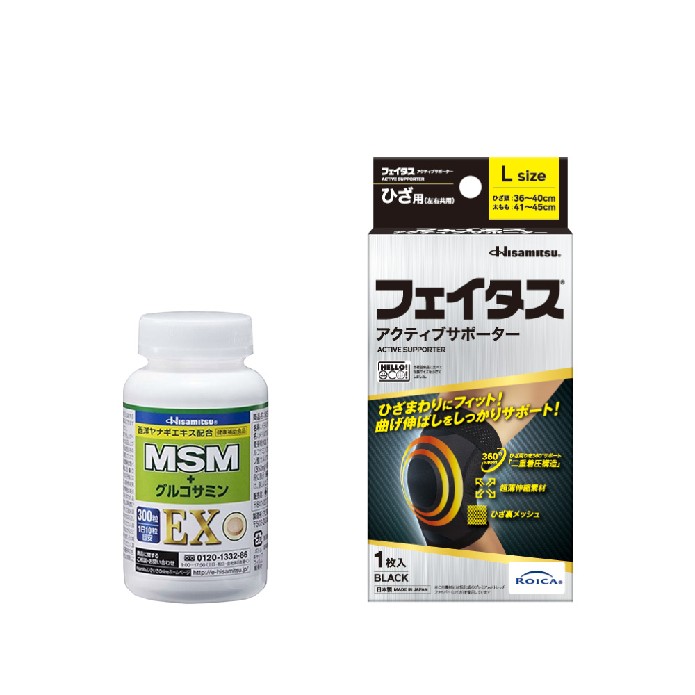 【社販特別セット】MSM＋グルコサミンEX 300粒＋フェイタス アクティブ サポーター ひざ用Lサイズ