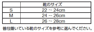 靴のサイズ S 22～24cm M 24～26cm L 26～28cm 普段はいている靴のサイズを参考にしてください